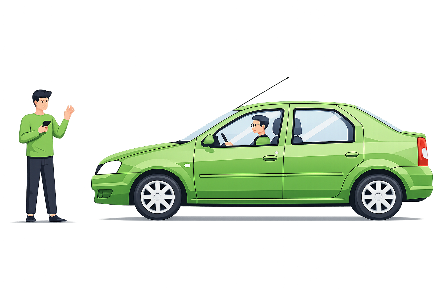 Ilustração de um homem ao lado de um carro